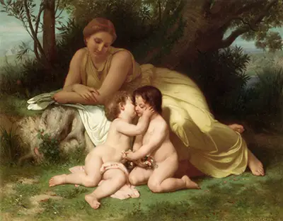 Young Woman Contemplating Two Embracing Children William-Adolphe Bouguereau